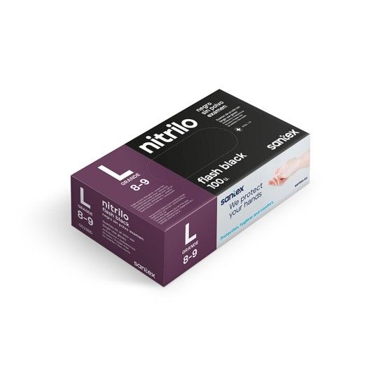 LUVA NITRIL DESCART�VEL RES PRETO 100UN - L