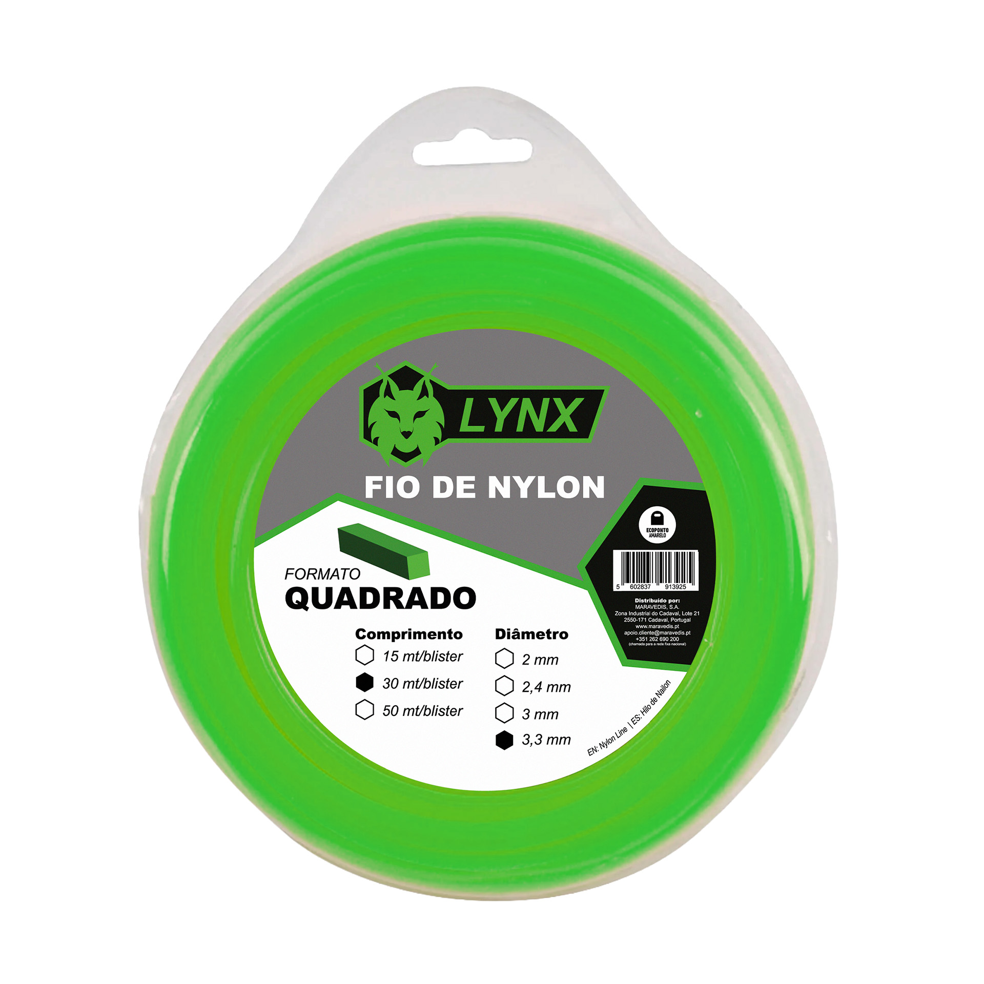 FIO NYLON QUADRADO 3,3MM 30M LYNX FIO NYLON QUADRADO 3,3MM 30M LYNX