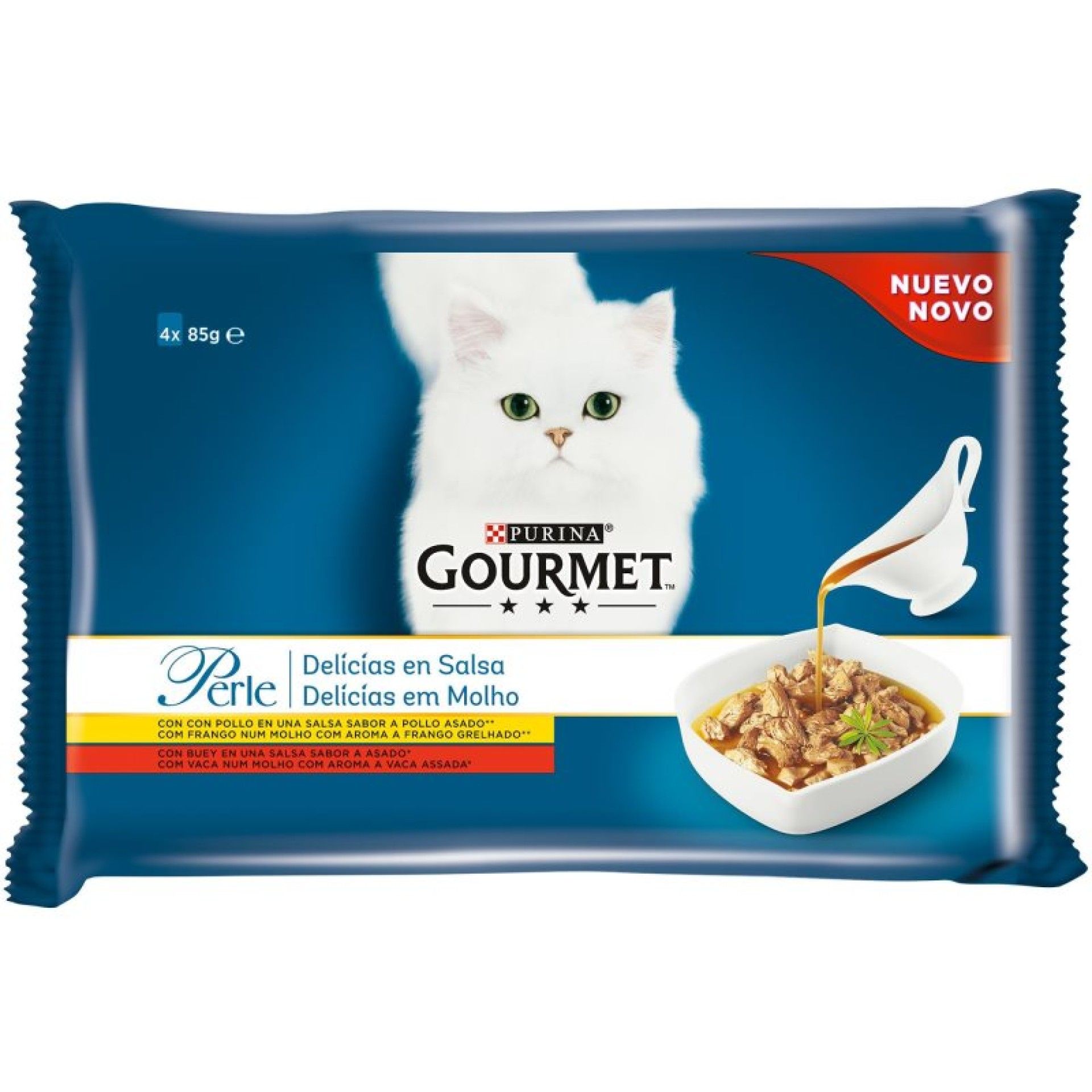 ALIMENTO GATO GOURMET PERLE MOLHO CARNE 4X85GR